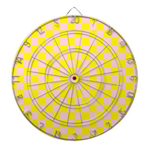 Pastel Pink Yellow Chequered Chequerboard Vintage Dartboard