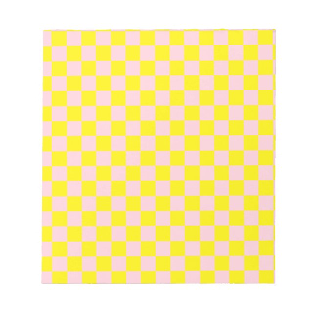 Pastel Pink Yellow Chequered Chequerboard Vintage Notepad (Front)