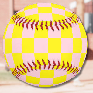 Pastel Pink Yellow Chequered Chequerboard Vintage Softball