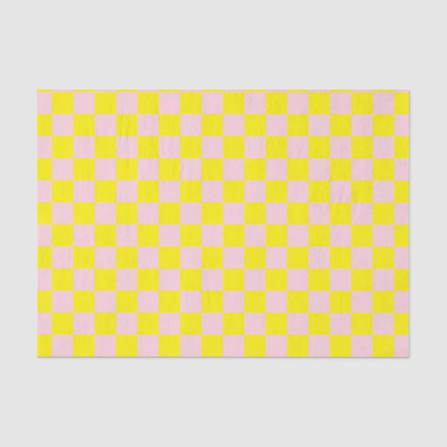 Pastel Pink Yellow Chequered Chequerboard Vintage Tissue Paper (Front)
