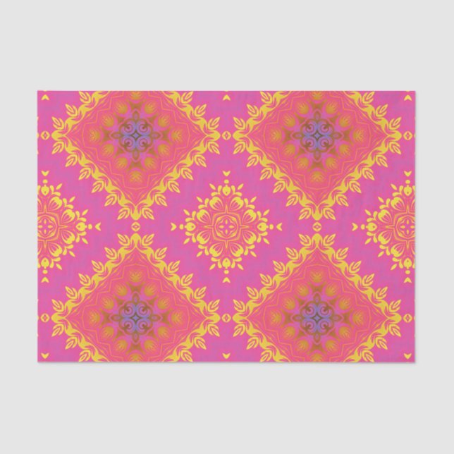 Pastel Pink Yellow Elegant Vintage Pattern Tissue Paper (Front)
