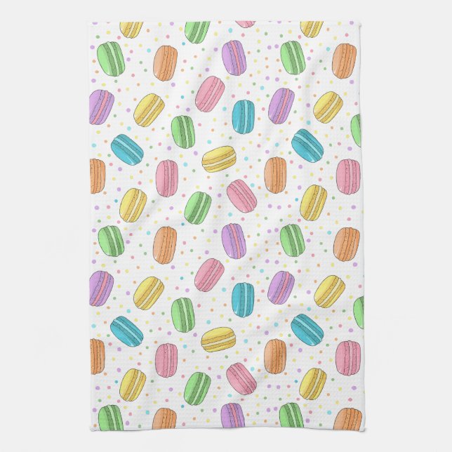 Pastel Pink Yellow Green Blue French Macarons Kitchen Towel (Vertical)