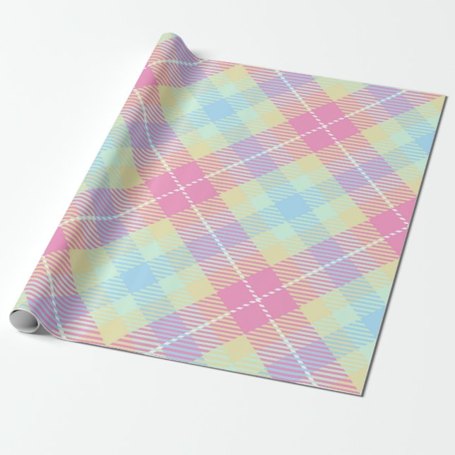 PASTEL PINK & YELLOW PLAID PATTERN WRAPPING PAPER (Unrolled)