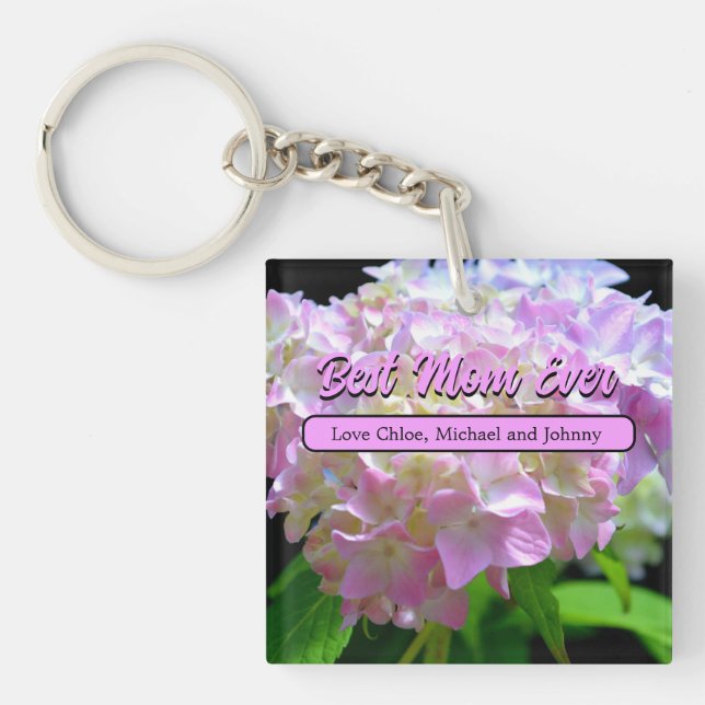 pastel pink yellow purple hydrangeas flowers keychain (Front)