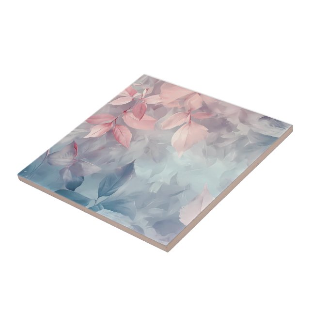 Pastel Pinks Blue Floral Leaves Illustration Tile (Side)