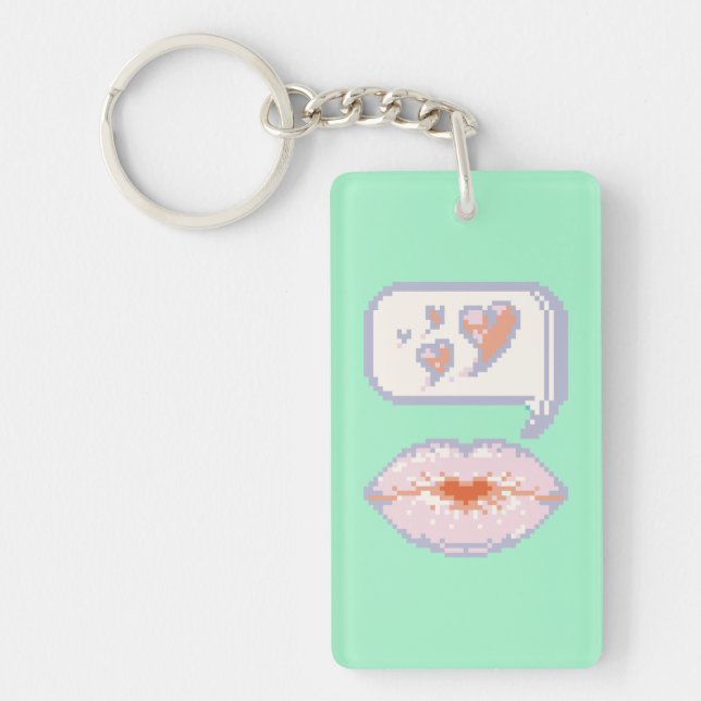 Pastel Pixel Kissy Lips - Winter Acrylic Keychain (Front)