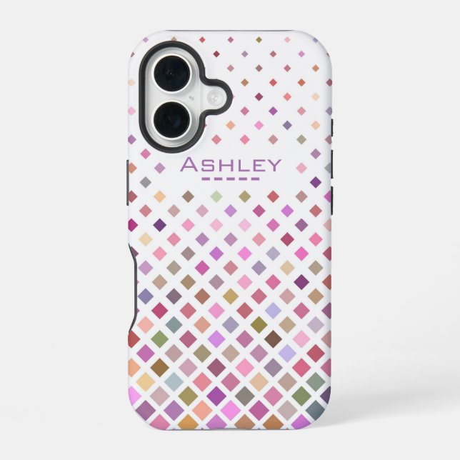 Pastel Pixels Cool Geometric Pattern Personalised iPhone 16 Case (Back)