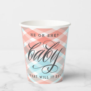 Pastel Plaid Baby Shower Gender Reveal Paper Cups