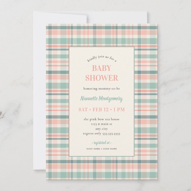 Pastel Plaid Baby Shower Invitation (Devant)