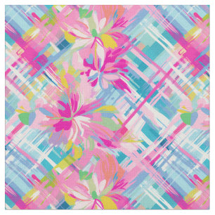 Pastel Plaid Blossoms Fabric