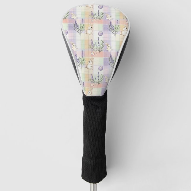 Pastel Plaid Easter Bunny Pattern Golf Head Cover (Front)