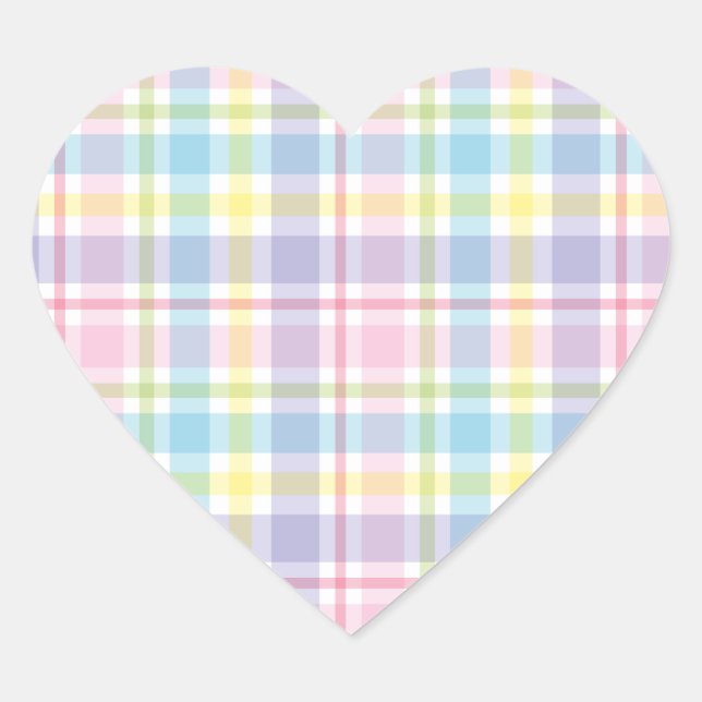 Pastel Plaid Heart Sticker (Front)