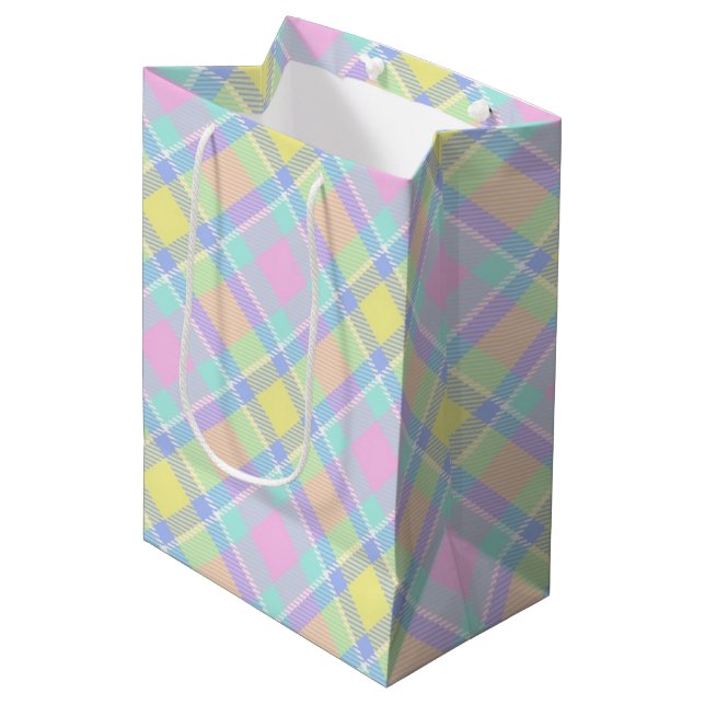 Pastel plaid  medium gift bag (Front Angled)