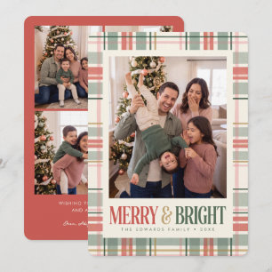Pastel Plaid Merry and Bright Photo Card