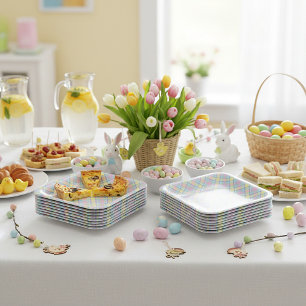 Pastel plaid  paper plate