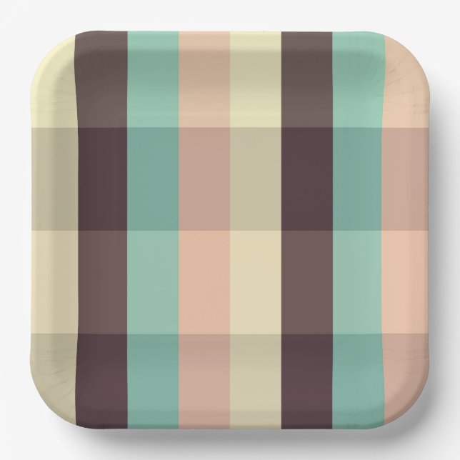 Pastel plaid pattern in  horizontal stripes paper plate (Front)