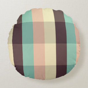 Pastel plaid pattern in horizontal stripes round pillow