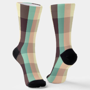 Pastel plaid pattern in horizontal stripes socks