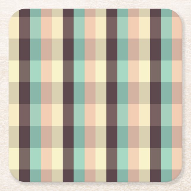 Pastel plaid pattern in  horizontal stripes square paper coaster (Front)