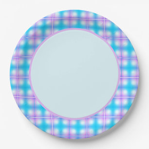 Pastel Plaid Pink and Blue Paper Plate