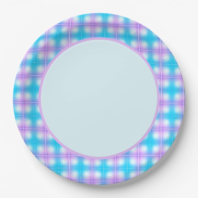 Pastel Plaid Pink and Blue Paper Plate (Front)