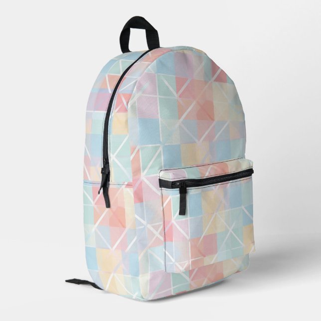 Pastel Plaid Printed Backpack (Back Corner Left)