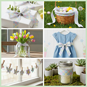 Pastel plaid  satin ribbon