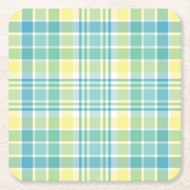 Pastel Plaid Square Paper Coaster (Front)