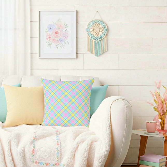 Pastel plaid  throw pillow (Creator Uploaded)