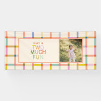 Pastel Plaid "Two Much Fun" 2nd Birthday Banner
