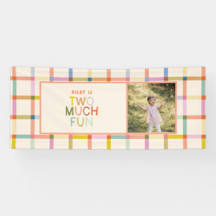 Pastel Plaid "Two Much Fun" 2nd Birthday Banner