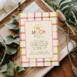 Pastel Plaid "Two Much Fun" 2nd Birthday Invitation<br><div class="desc">Celebrate your little one turning two with this playful "Two Much Fun" birthday invitation, featuring a soft pastel plaid pattern in pink, peach, mint, and yellow. The cheerful typography and clean layout make it perfect for a fun-filled toddler party. Easily personalise with your child’s name, party date, location, and RSVP...</div>