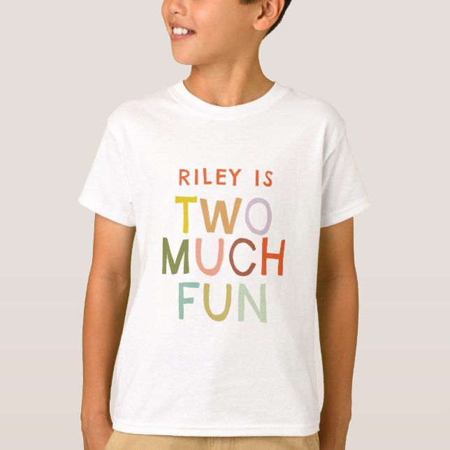 Pastel Plaid "Two Much Fun" 2nd Birthday T-Shirt (Front)