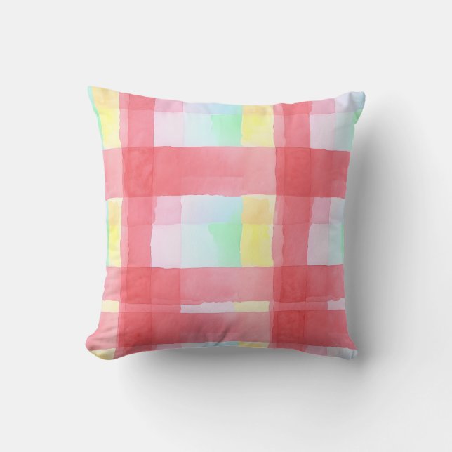 Pastel Plaid Watercolor Throw Pillow (Front)