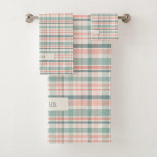Pastel Plaid with name Bath Towel Set