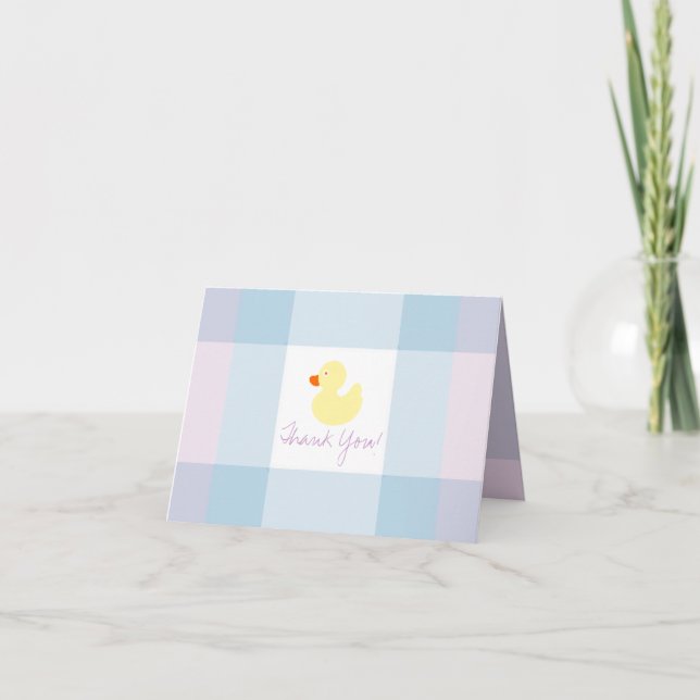 Pastel Plaids-Yellow Rubber Duck Thank You Card (Front)
