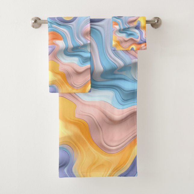 Pastel Plastic Fluid Abstract Bath Towel Set (Insitu)
