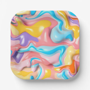 Pastel Plastic Fluid Abstract Paper Plate