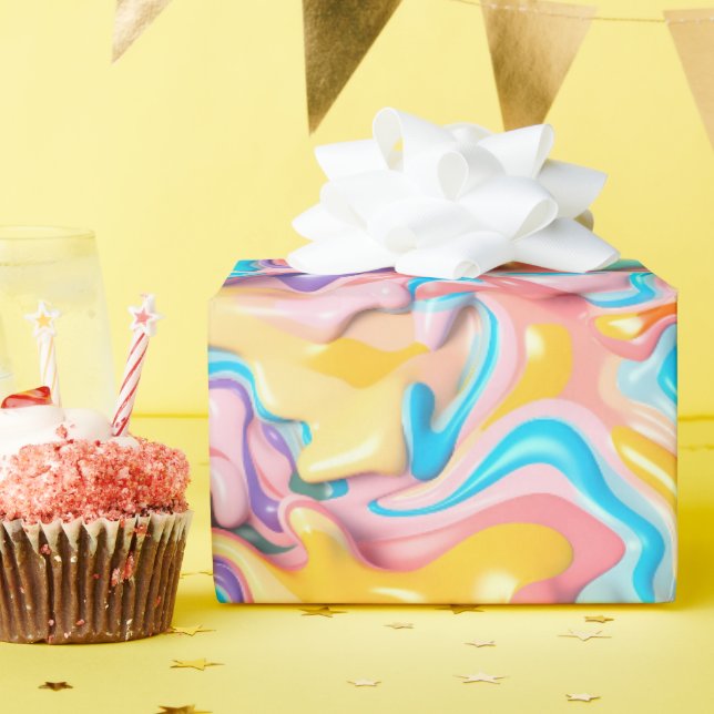 Pastel Plastic Fluid Abstract Wrapping Paper (Birthday Party)