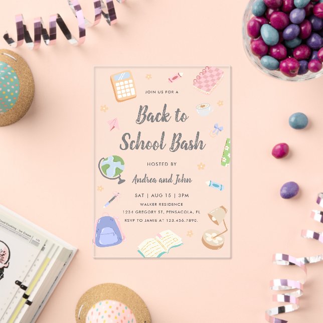 Pastel Playful Back To School Bash Party Acrylic Invitations (Insitu (Celebration))