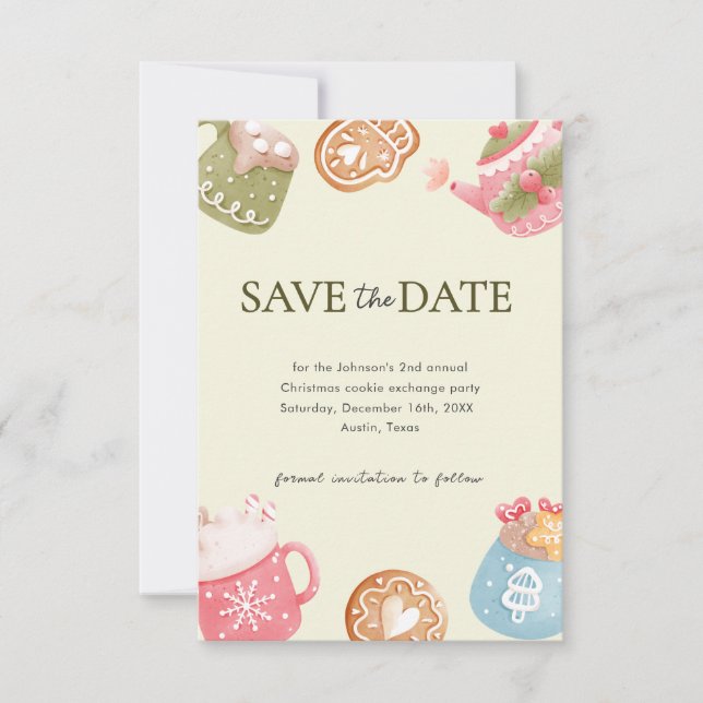Pastel Playful Christmas Cookie Exchange Party  Save The Date (Front)