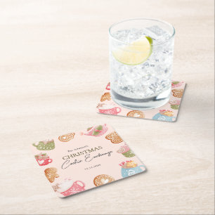 Pastel Playful Christmas Cookie Exchange Party Square Paper Coaster