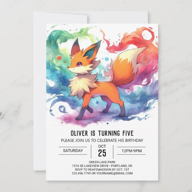 Pastel Playful Fox Birthday Invitation (Front)