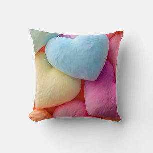 Pastel Plush Hearts Throw Pillow