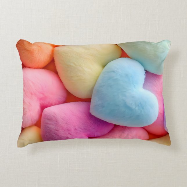 Pastel Plush Hearts Throw Pillow (Front)