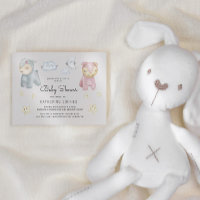 Pastel Plush Toys And Stars Baby Shower Invitation