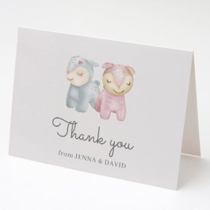 Pastel Plush Toys Baby Shower Folded Thank You Card