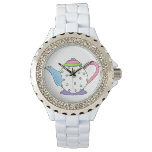 Pastel Polka Dot Ceramic Tea Pot Party Teapot Watch