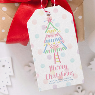 Pastel Polka Dot Christmas tree Merry Christmas Gift Tags