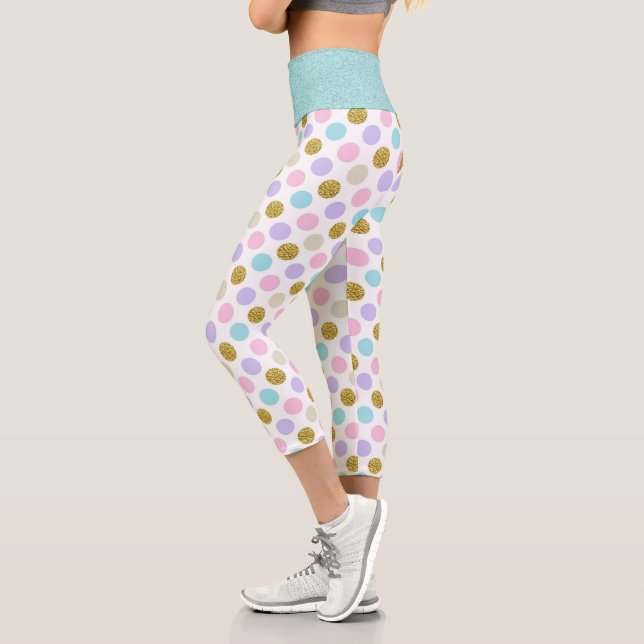 Pastel Polka Dot Glitter Capri Leggings (Left)